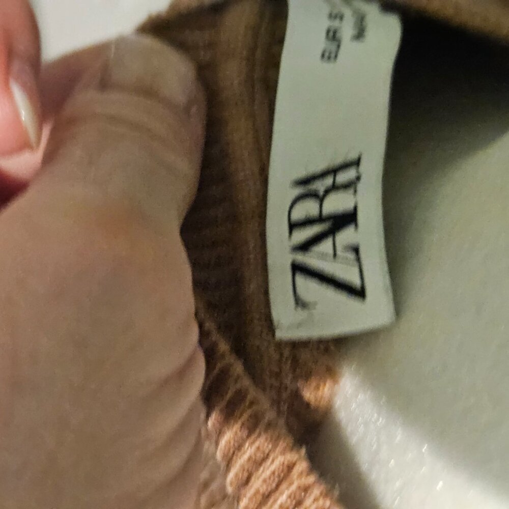 Zara Tan Gold Button Puff Sleeve Sweater S - Picture 6 of 9